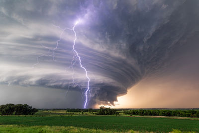 Scenic view of field against sky during sunset