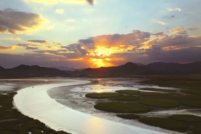 Scenic view of sunset over sea