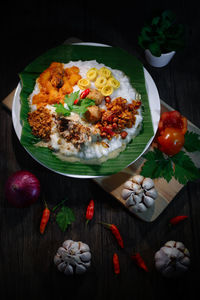High angle view of food in bowl on table