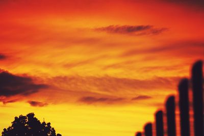 High section of silhouette trees against dramatic sky