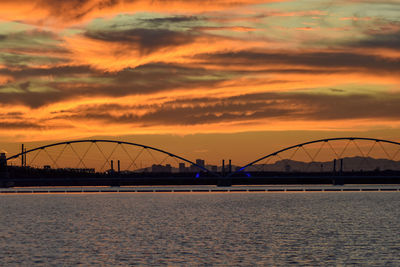 Silhouette bridge against sky during sunset