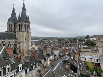 High angle view of buildings in city