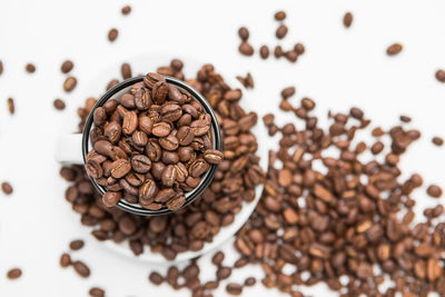 High angle view of coffee beans on table