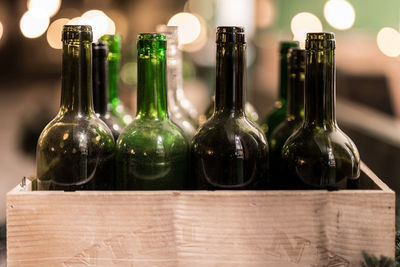 Close-up of wine bottles