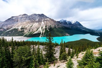 Scenic view of snowcapped mountains and lake against sky