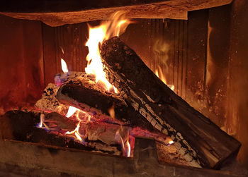 Close-up of fire on barbecue grill