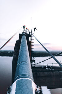 Close-up of friends against clear sky