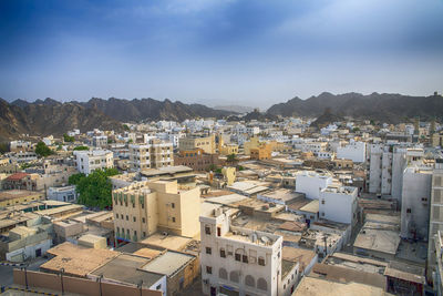 High angle view of townscape against sky