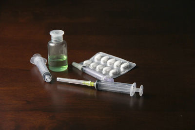 Close-up of bottles on table