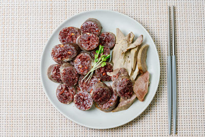 Directly above shot of food in plate on table