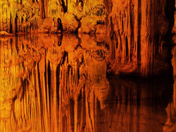 Close-up of rock formation in lake