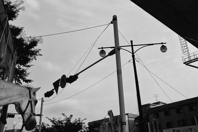 Low angle view of power lines against sky