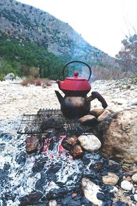 Close-up of red rock on mountain