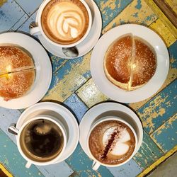 High angle view of breakfast on table