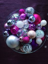 Close-up of christmas ornaments on table