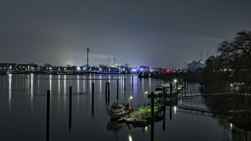 Reflection of illuminated buildings in water