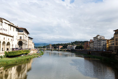 River amidst buildings in city against sky