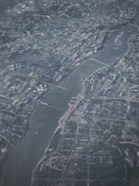 Aerial view of snow covered land