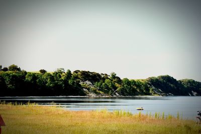 Scenic view of lake against clear sky