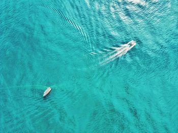 High angle view of people swimming in sea