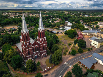 High angle view of buildings in city