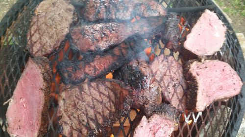 Close-up of leaves on barbecue