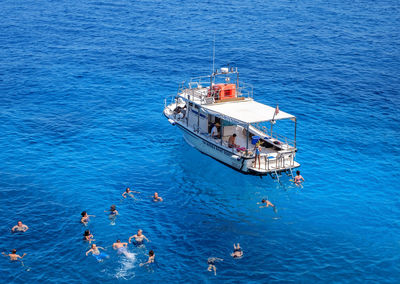 High angle view of boats in sea