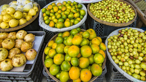 High angle view of fruits for sale in market