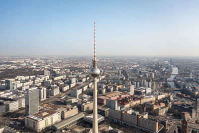 Germany, berlin, view of fernsehturm berlin and surrounding cityscape
