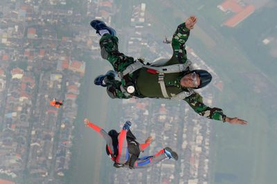 Low angle view of woman jumping