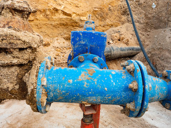 Close-up of rusty pipe on wall