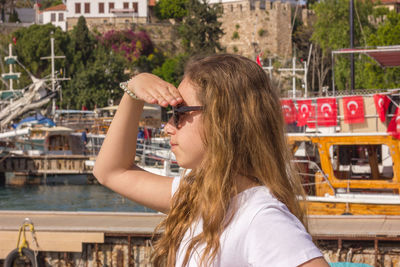 Portrait of woman in city