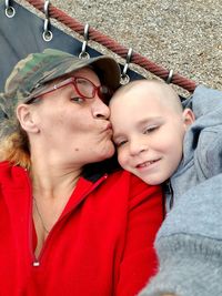 Portrait of mother and daughter outdoors