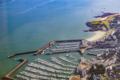 High angle view of building by sea