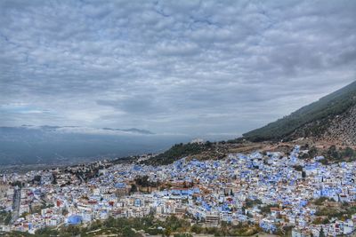 High angle shot of townscape against sky