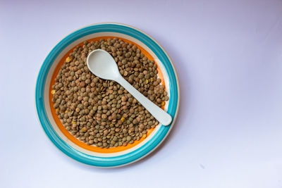High angle view of breakfast in bowl on table