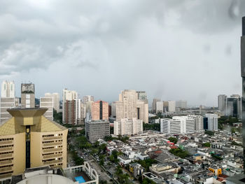 High angle view of buildings against sky