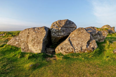 Rock formation on land against sky