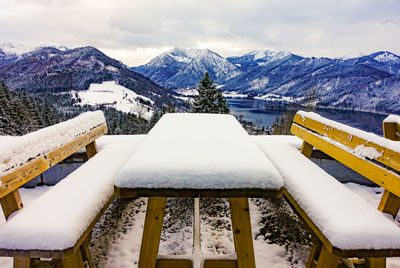 Snow covered mountain against sky