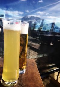 Close-up of beer glass on table