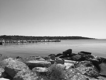 Scenic view of sea against clear sky