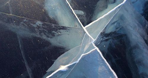 High angle view of snow on rock