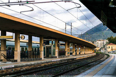 Railroad station platform against sky