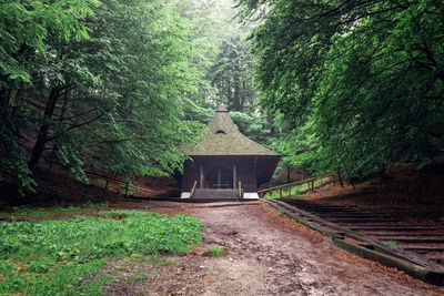 Built structure in forest. chapel in krasnobrod