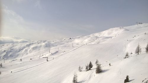 Scenic view of snow covered mountains against sky