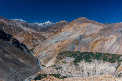 Scenic view of mountains against blue sky