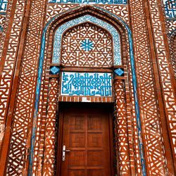 Low angle view of closed door of building