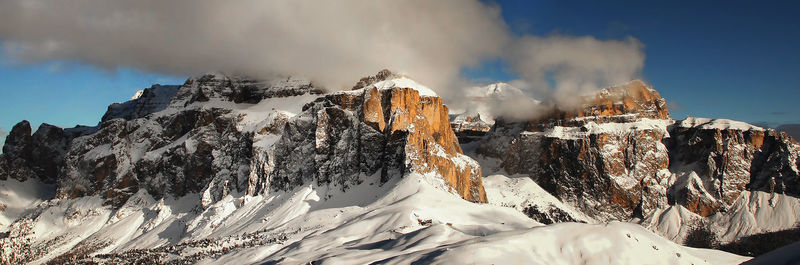 Panoramic view of snowcapped mountains against sky