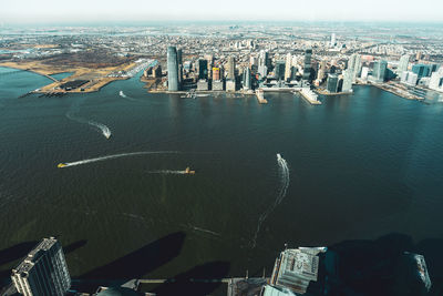 High angle view of city buildings