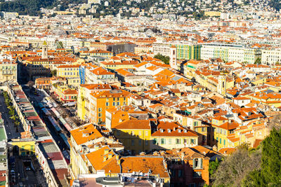 Scenic aerial view of nice old town seen from the viewpoint of the colline du chateau
